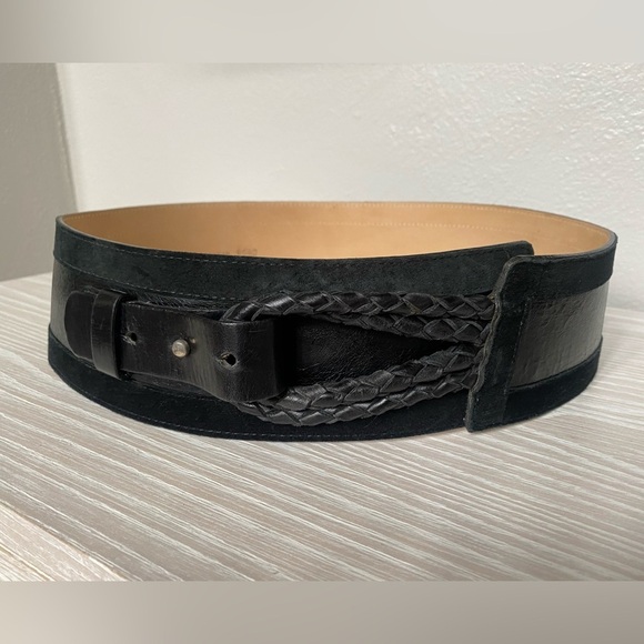 Neiman Marcus by Streets Ahead Black Leather and Suede Belt Size Medium - Picture 1 of 7
